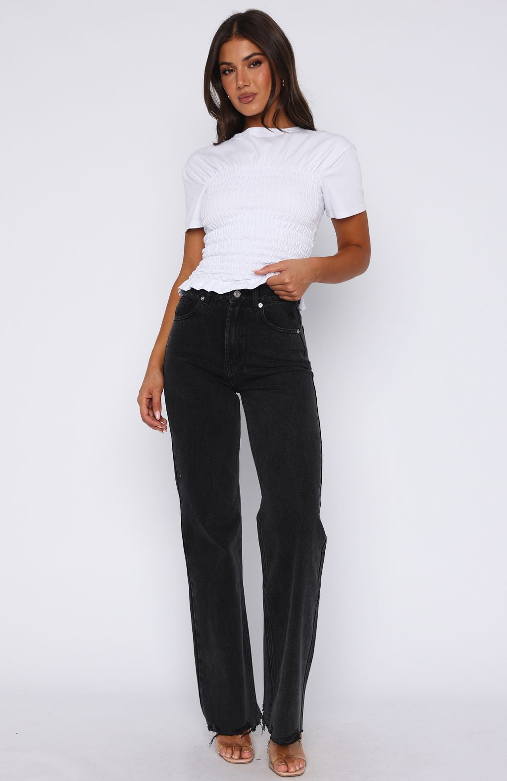 White Fox Alana High Waisted Distressed Black Acid Jeans