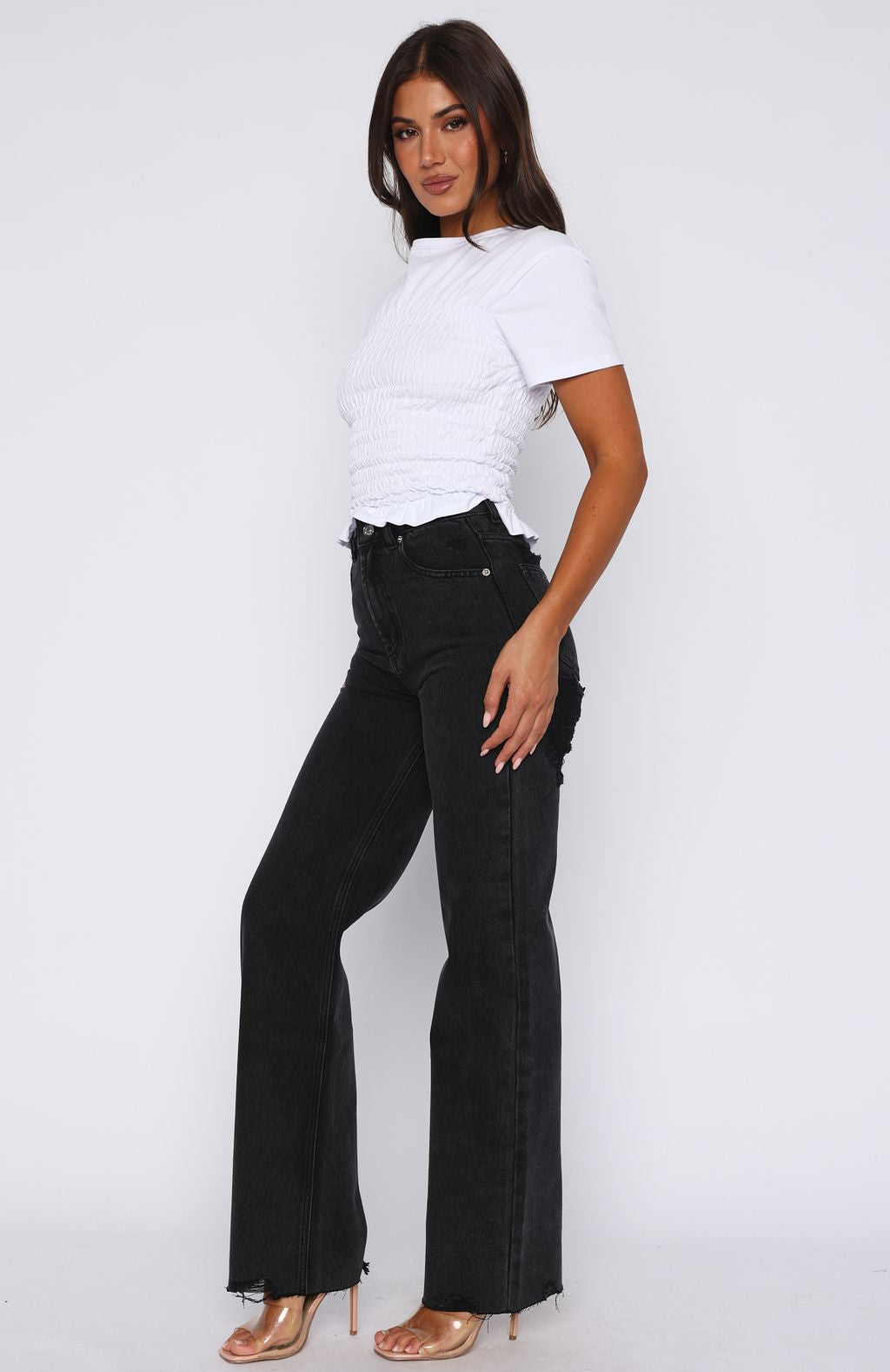 White Fox Alana High Waisted Distressed Black Acid Jeans