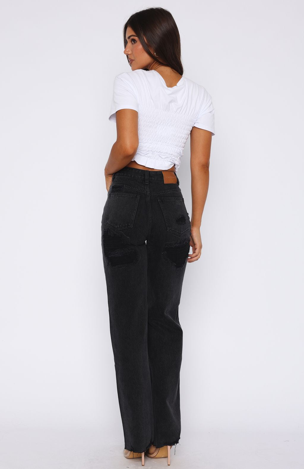 White Fox Alana High Waisted Distressed Black Acid Jeans