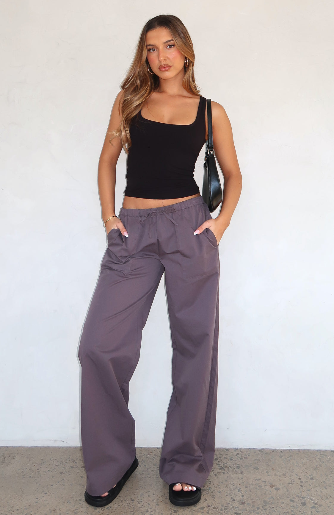 Sweet Like Me Cotton Wide Leg Pants with Drawstring Waist - Charcoal