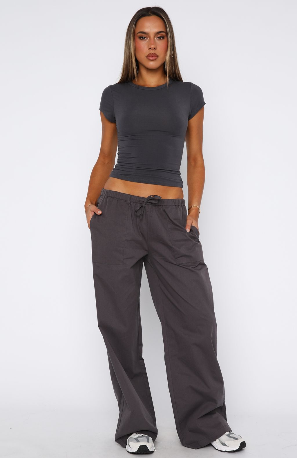 Sweet Like Me Cotton Wide Leg Pants with Drawstring Waist - Charcoal