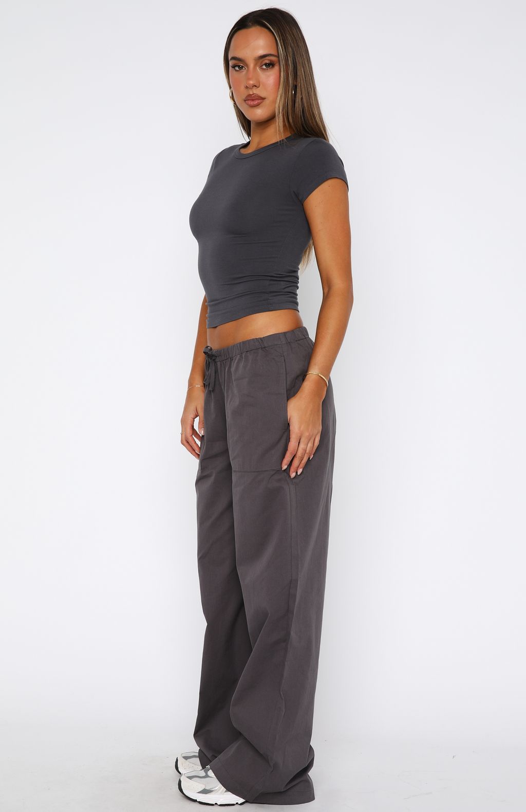 Sweet Like Me Cotton Wide Leg Pants with Drawstring Waist - Charcoal