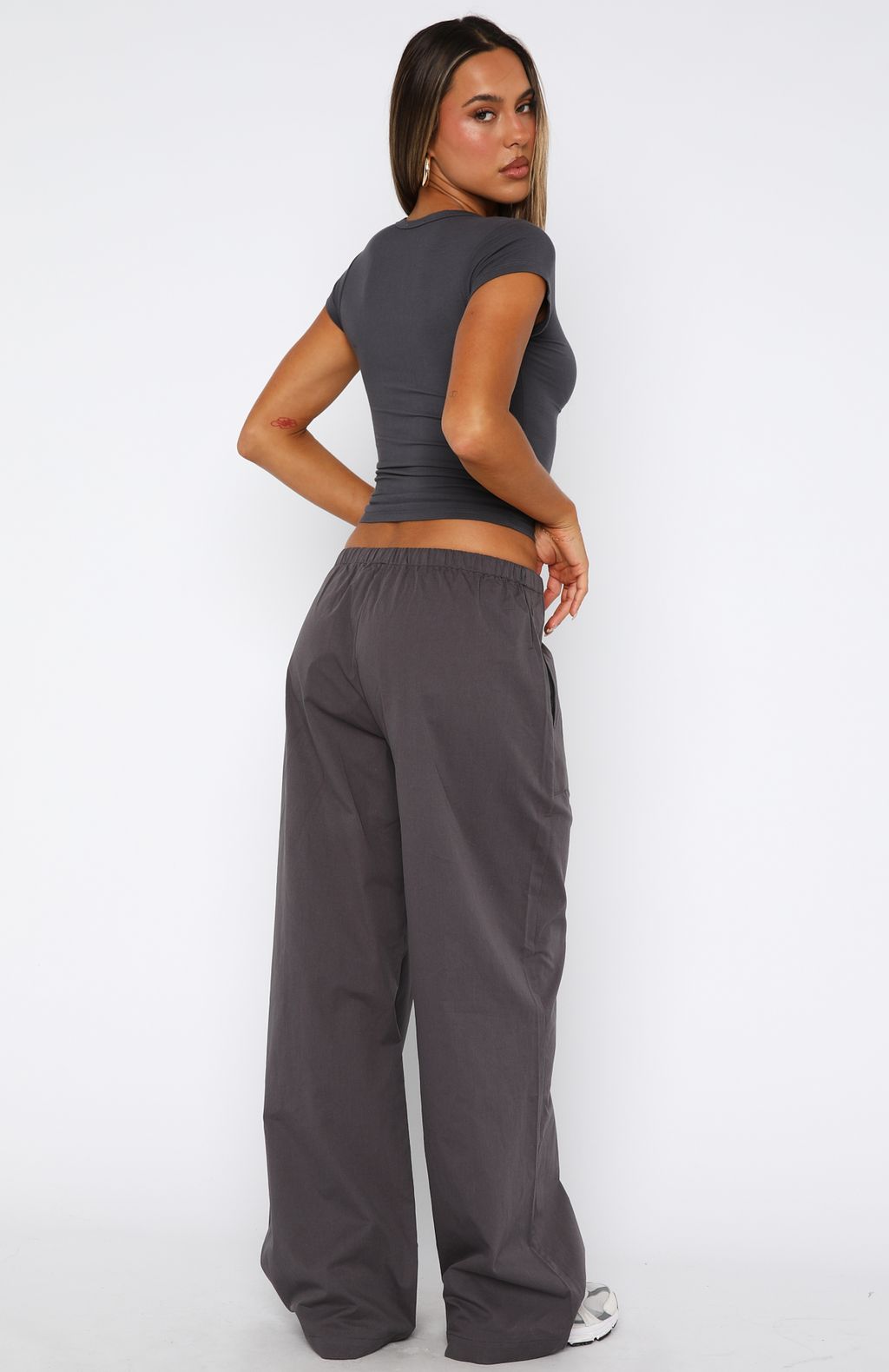 Sweet Like Me Cotton Wide Leg Pants with Drawstring Waist - Charcoal