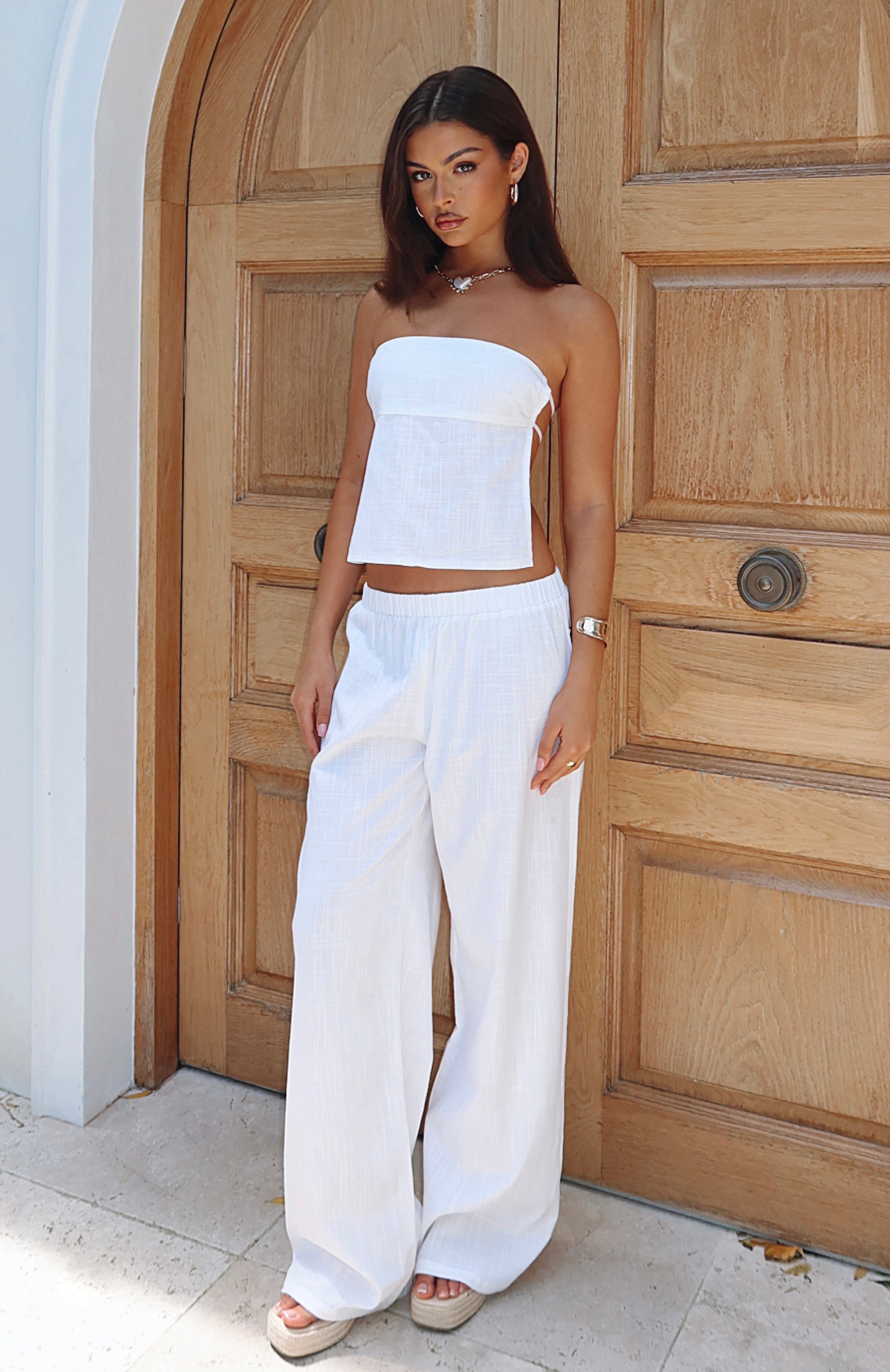 White Linen Pants with Elastic Waistband - I Knew You'd Leave