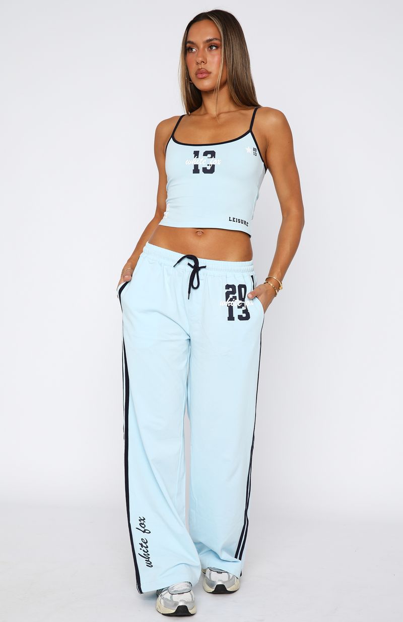 All Star Season Baby Blue Cotton Track Pants with Drawstring