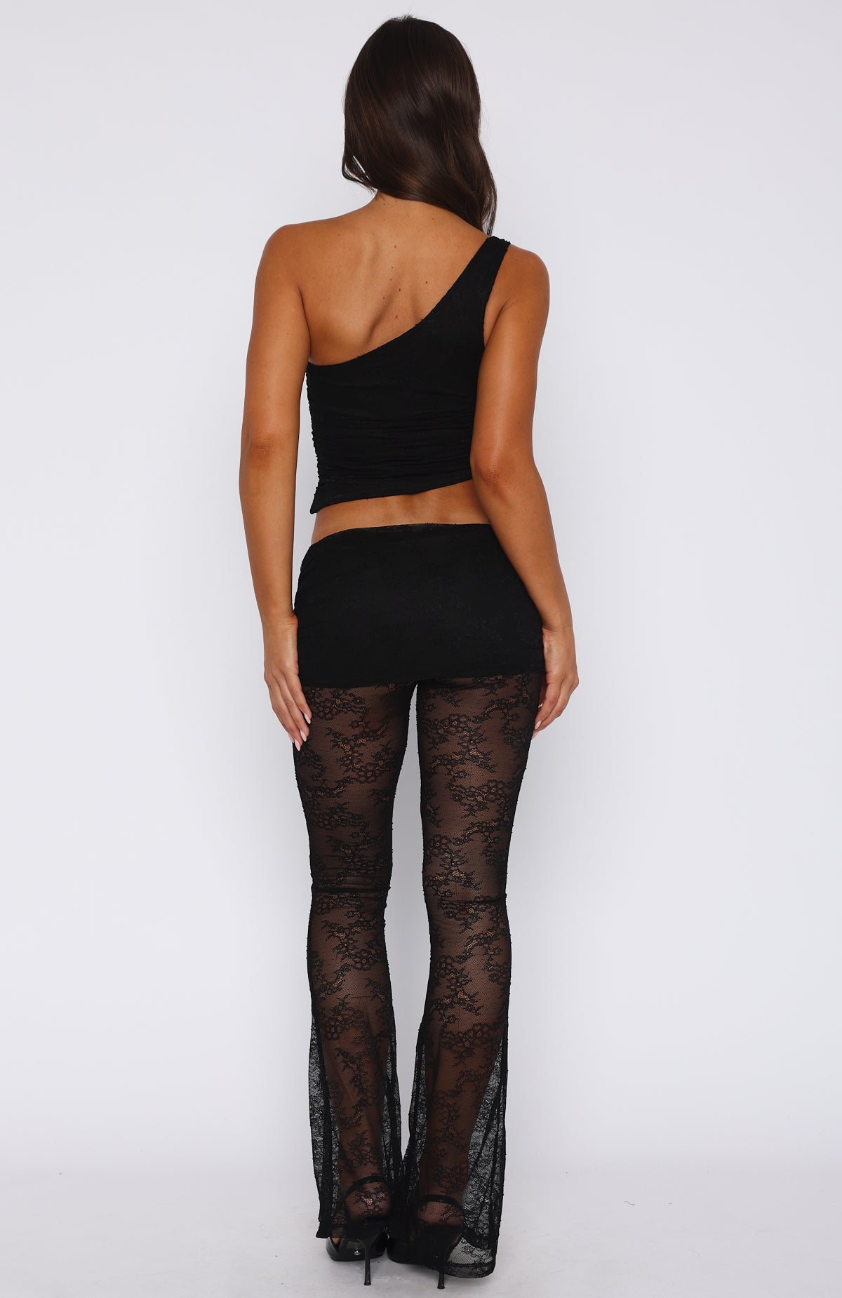 Black Lace Pants with Flared Leg & Sheer Design - In Your Eyes