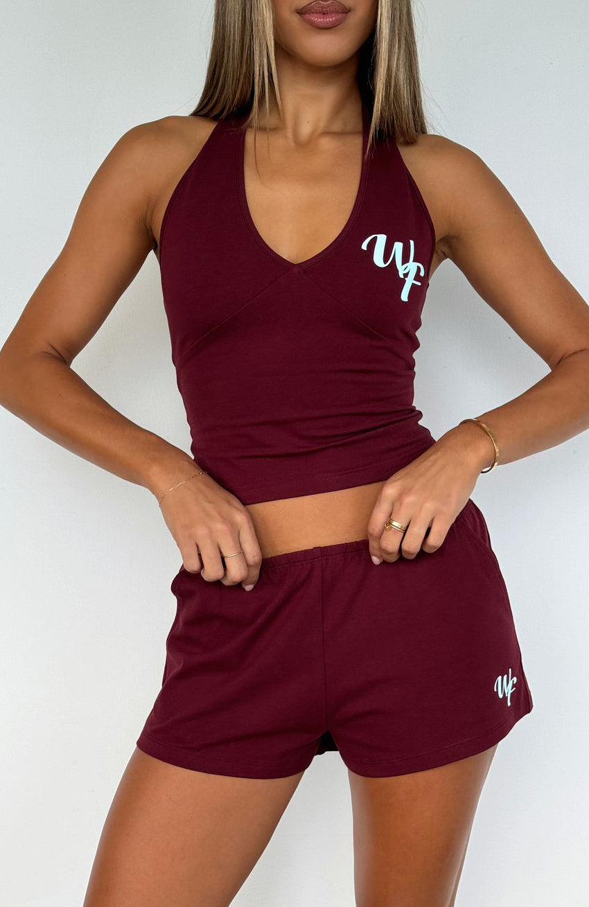 Made Me Better Burgundy Cotton Relaxed Shorts
