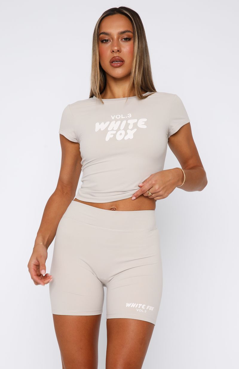 White Fox Offstage 4" Bike Shorts - Moon - High Waist Stretchy Workout Shorts