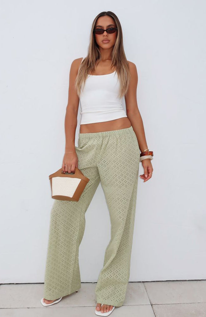 Lost For A While Olive Cotton Beach Pants