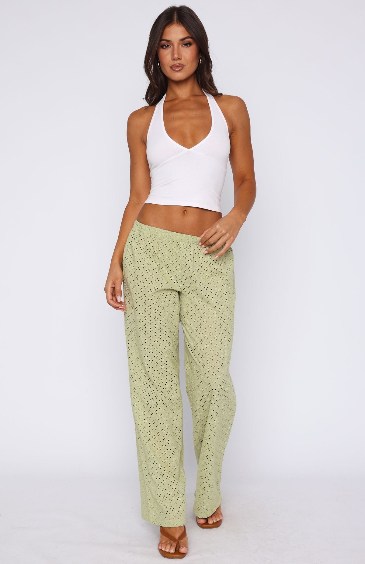 Lost For A While Olive Cotton Beach Pants