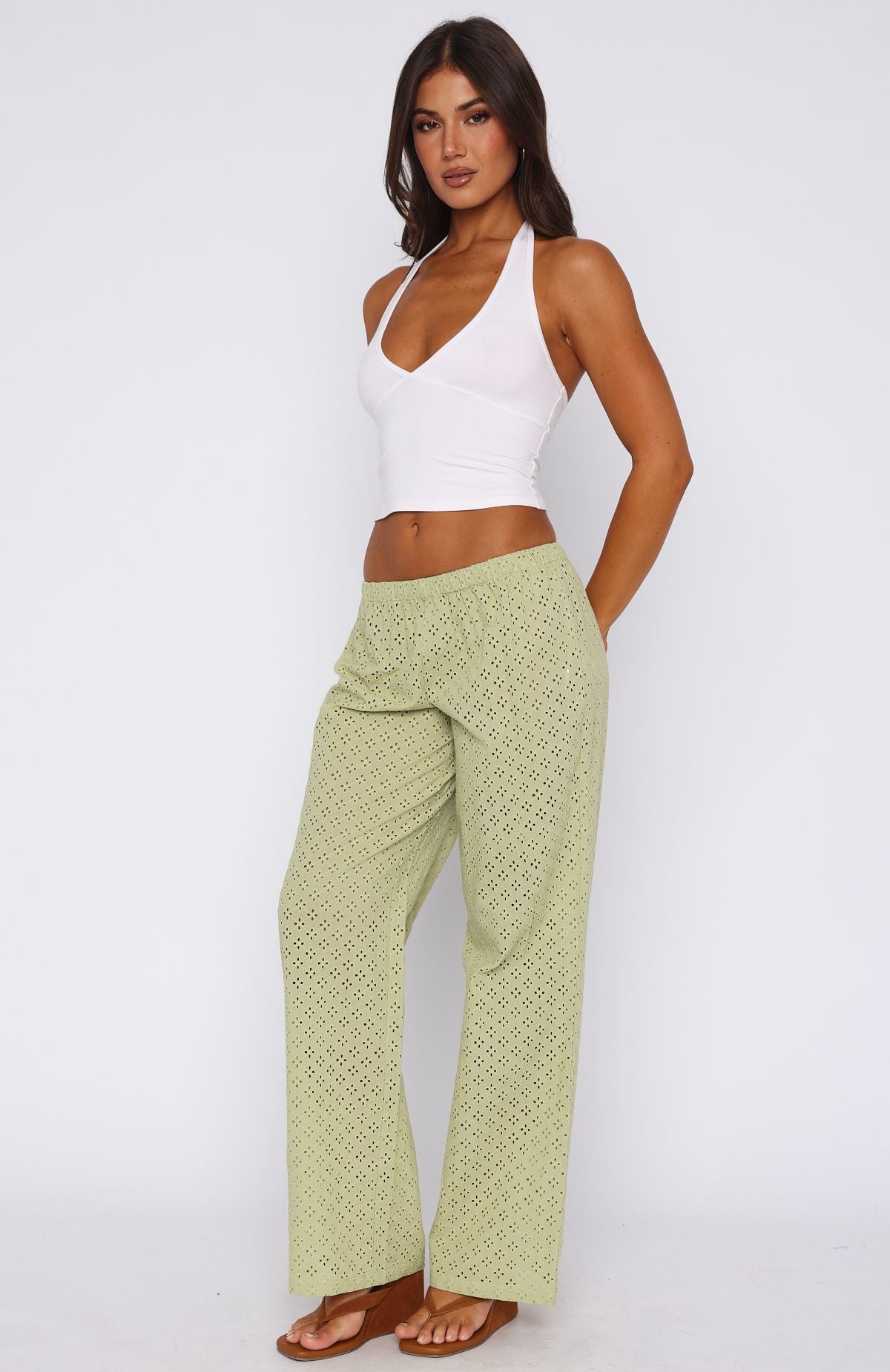 Lost For A While Olive Cotton Beach Pants