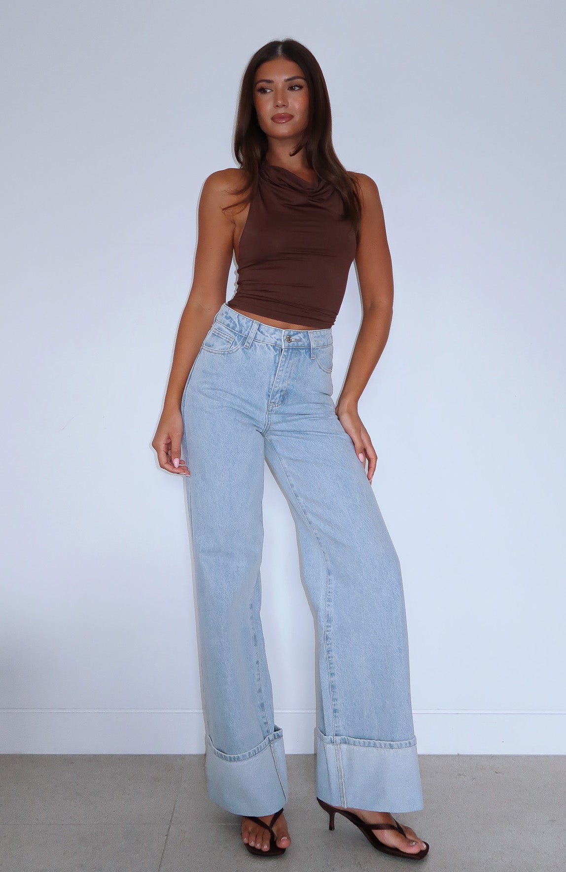 Ellie High Rise Wide Leg Jeans in Glacier Blue - 100% Cotton
