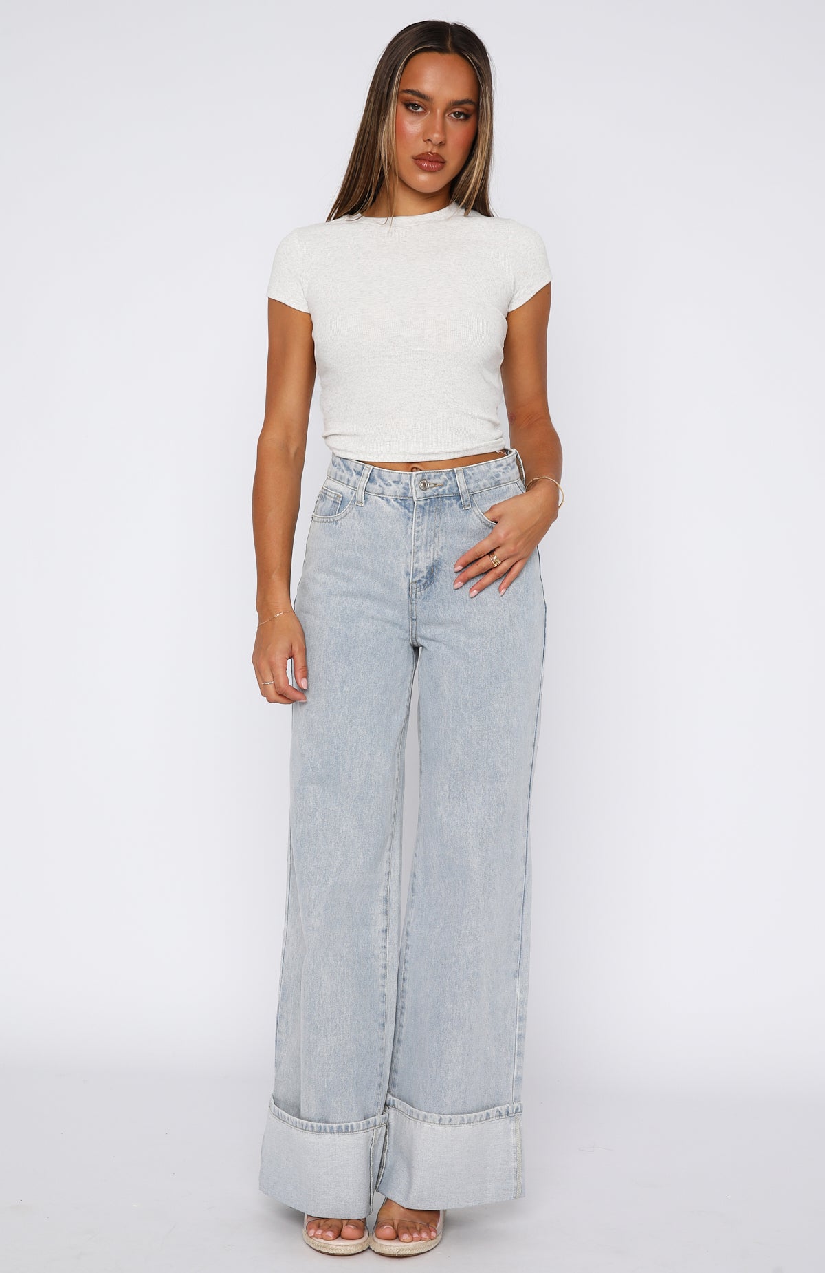 Ellie High Rise Wide Leg Jeans in Glacier Blue - 100% Cotton