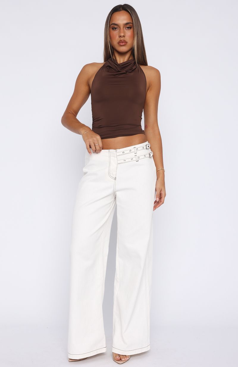 No Second Chances Cream Low Rise Pants with Adjustable Buckle