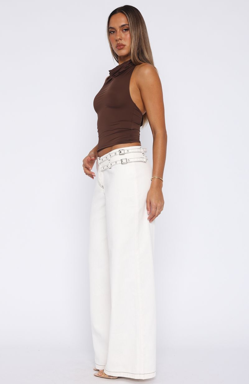 No Second Chances Cream Low Rise Pants with Adjustable Buckle