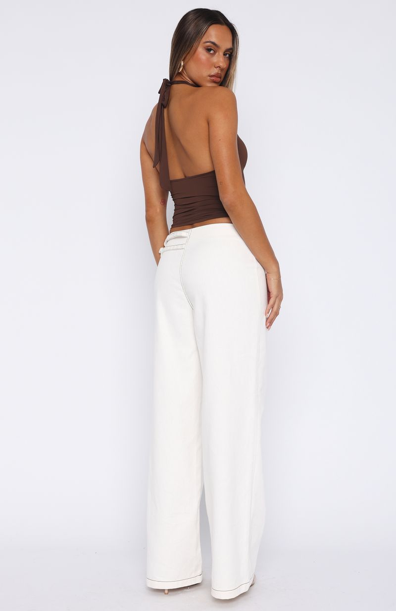 No Second Chances Cream Low Rise Pants with Adjustable Buckle