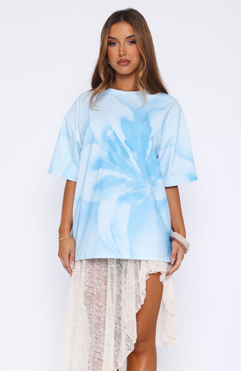 Oversized Cotton T-Shirt for Women - Blue Relaxed Fit Tee
