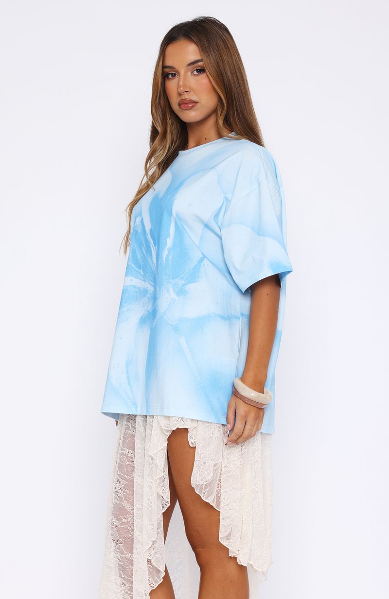 Oversized Cotton T-Shirt for Women - Blue Relaxed Fit Tee