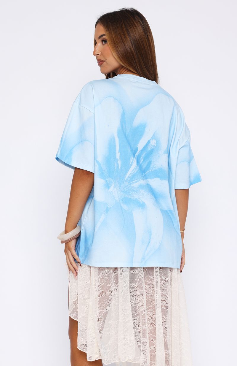 Oversized Cotton T-Shirt for Women - Blue Relaxed Fit Tee