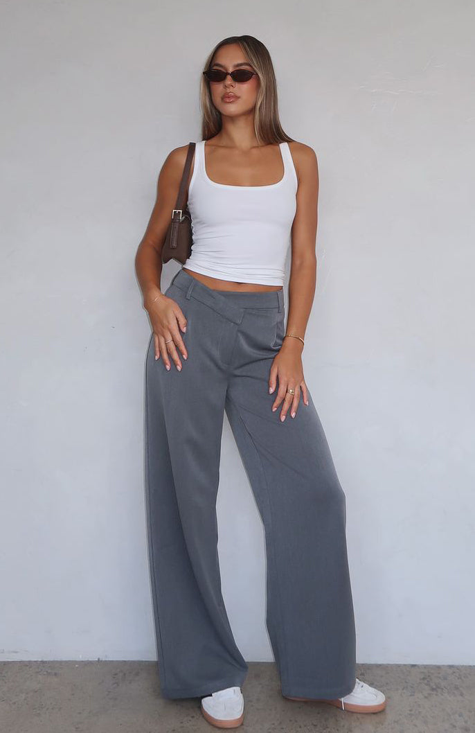 Silver Linings Grey Wide Leg Pants with Waistband