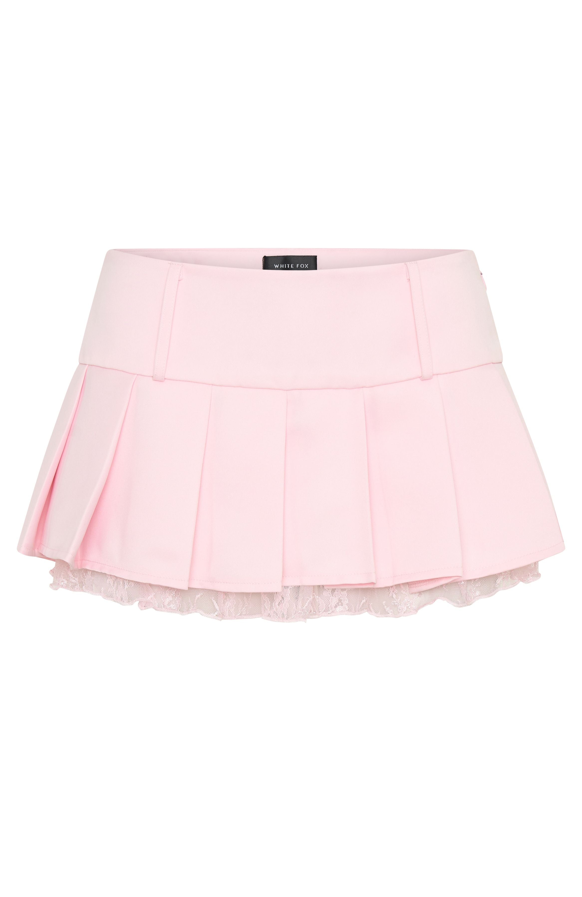 The Old Days Pink Pleated Mini Skirt with Lace Detail
