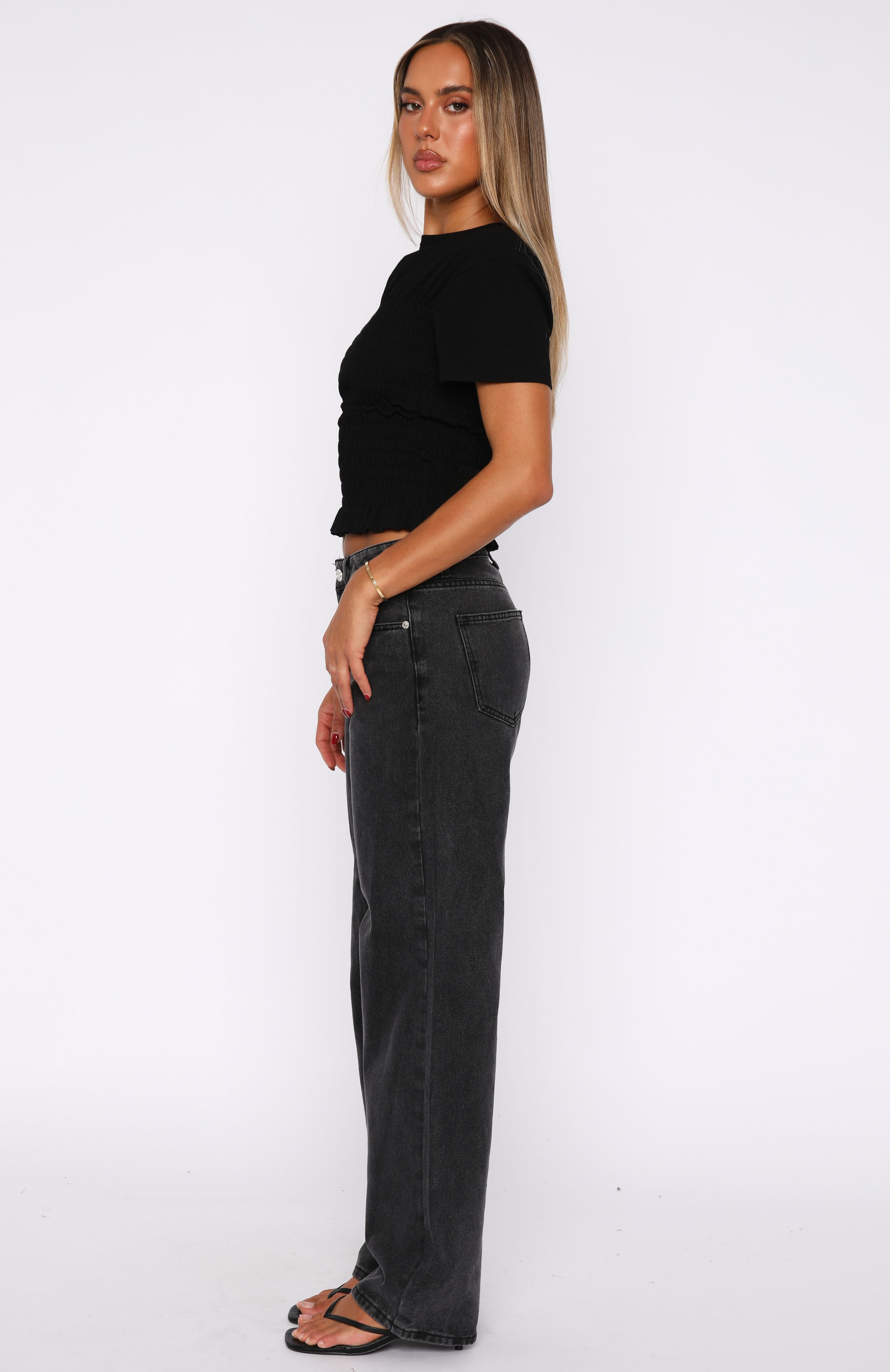 Zara Black Acid Wash Mid Rise Straight Leg Jeans - Cotton Denim