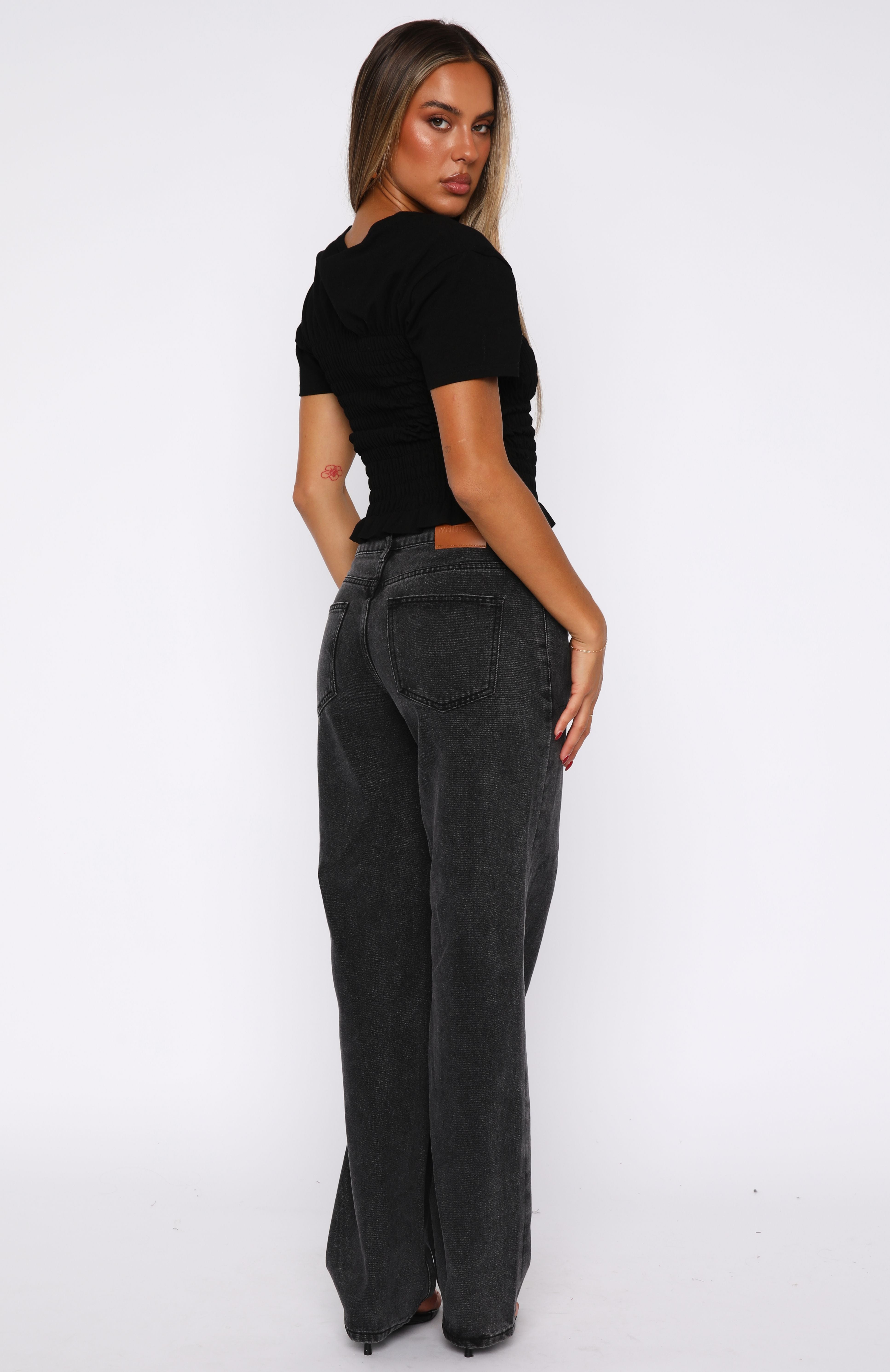 Zara Black Acid Wash Mid Rise Straight Leg Jeans - Cotton Denim