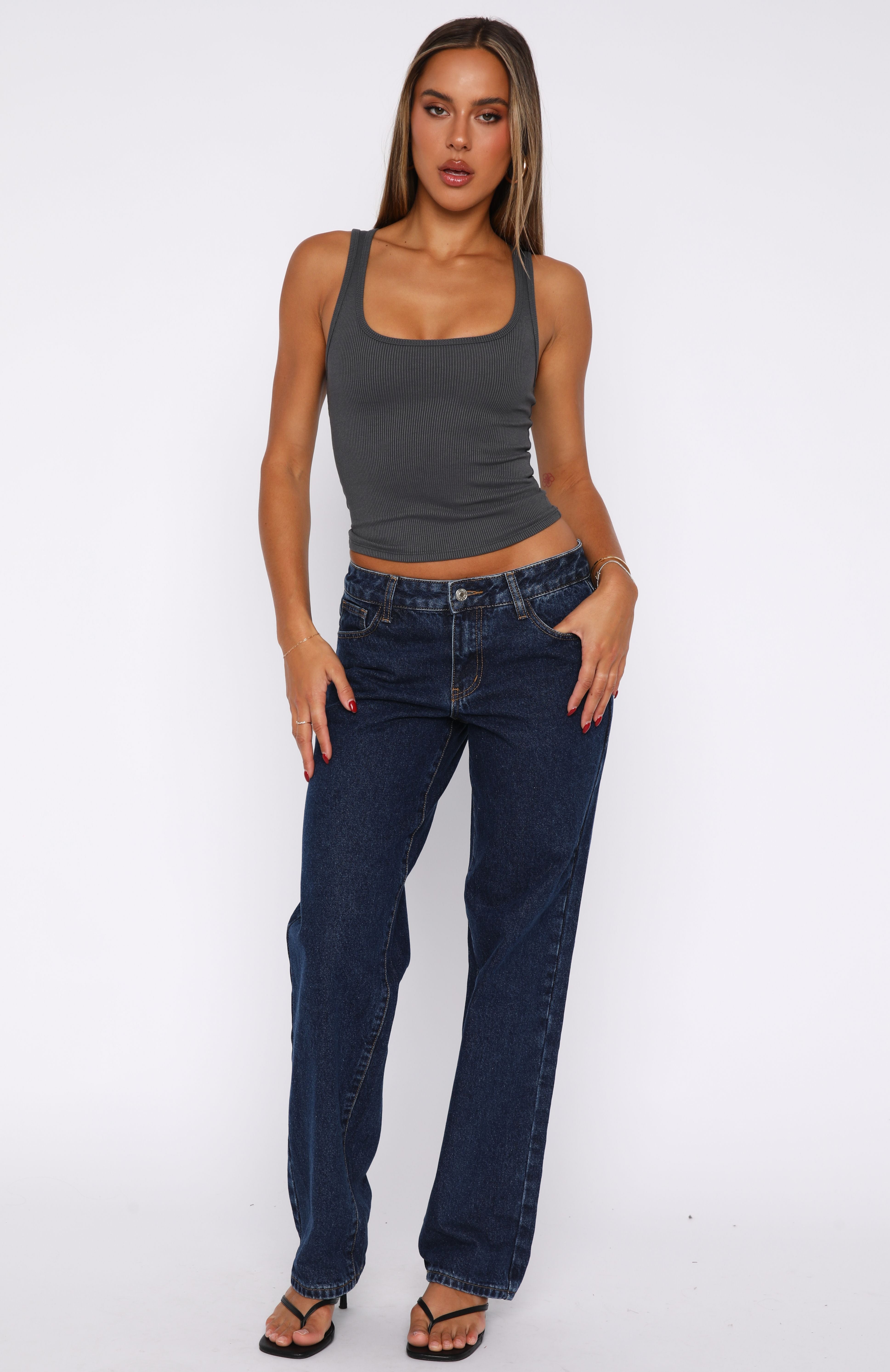 Zara Dark Blue Low Rise Straight Leg Jeans for Women