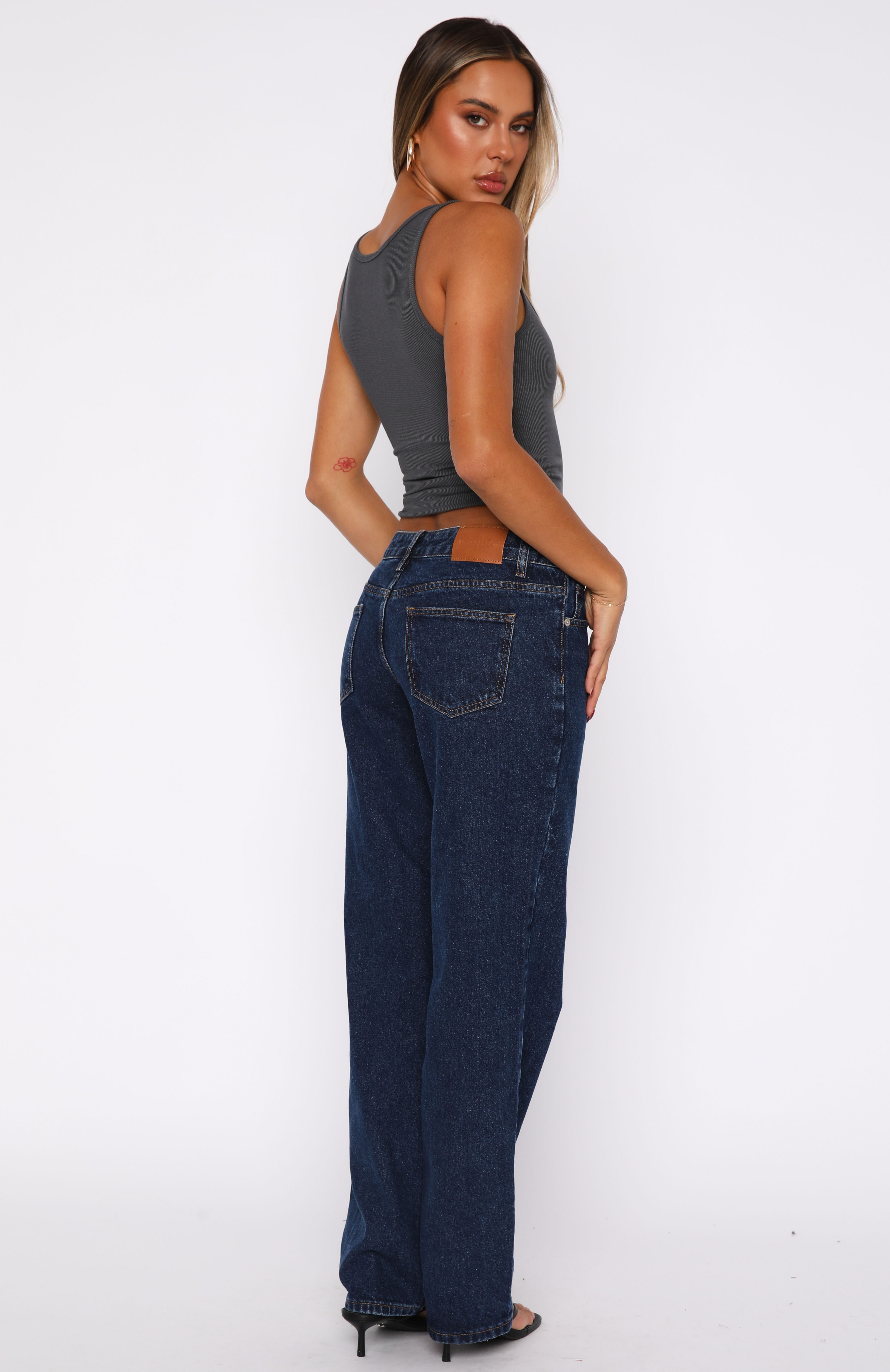 Zara Dark Blue Low Rise Straight Leg Jeans for Women