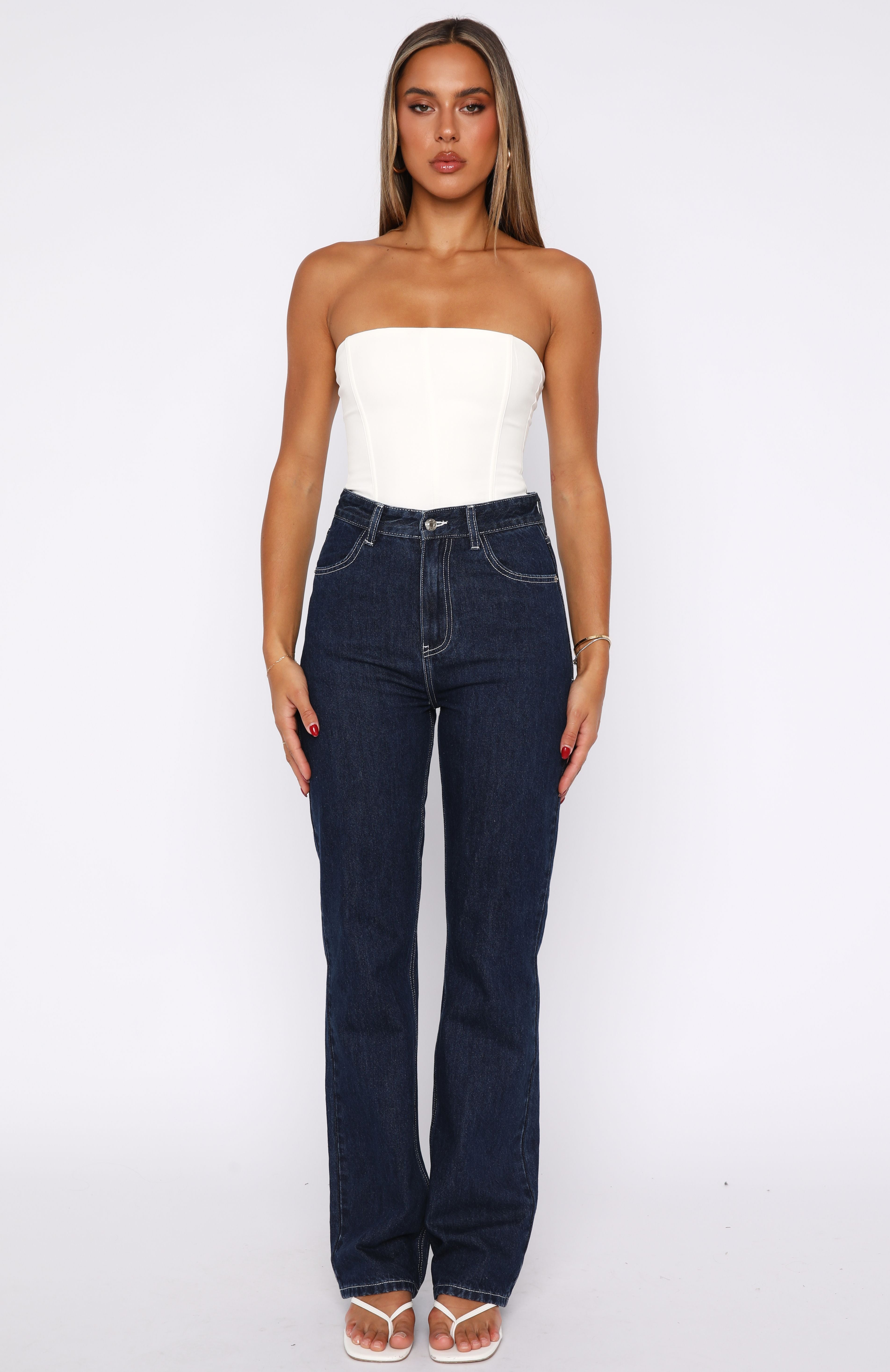 White Fox Millie High Rise Bootleg Jeans - Dark Indigo Cotton