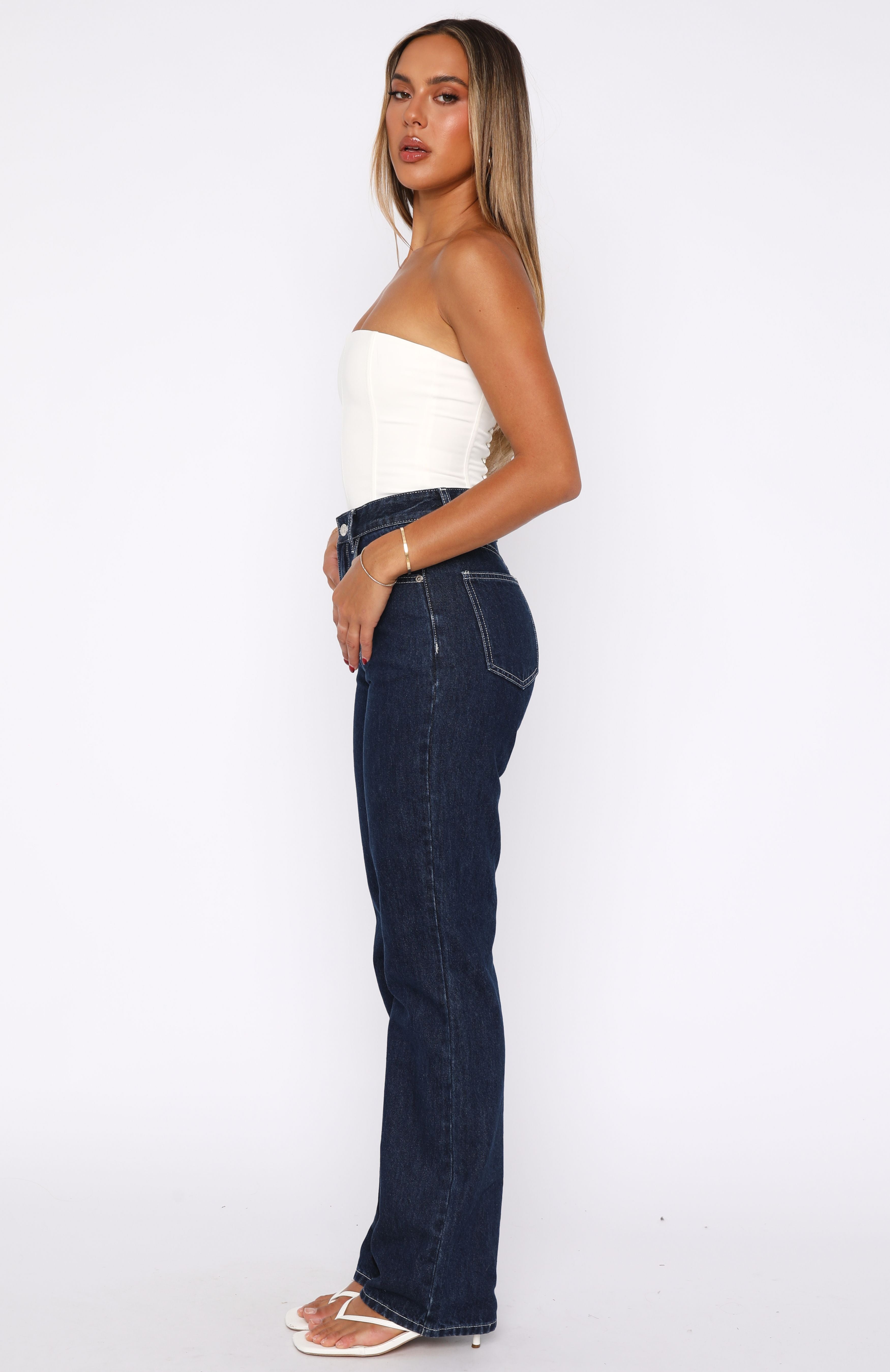 White Fox Millie High Rise Bootleg Jeans - Dark Indigo Cotton