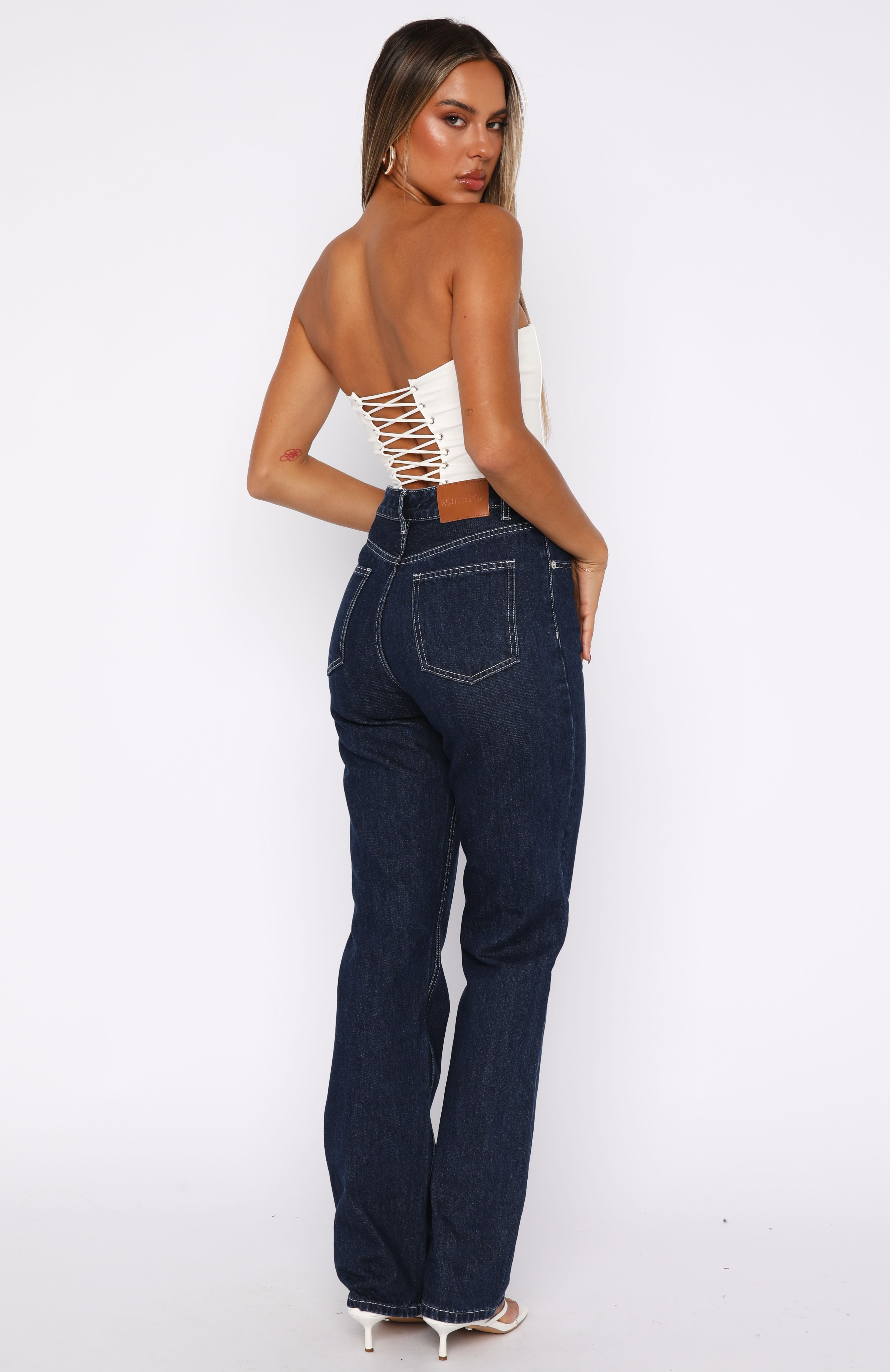 White Fox Millie High Rise Bootleg Jeans - Dark Indigo Cotton