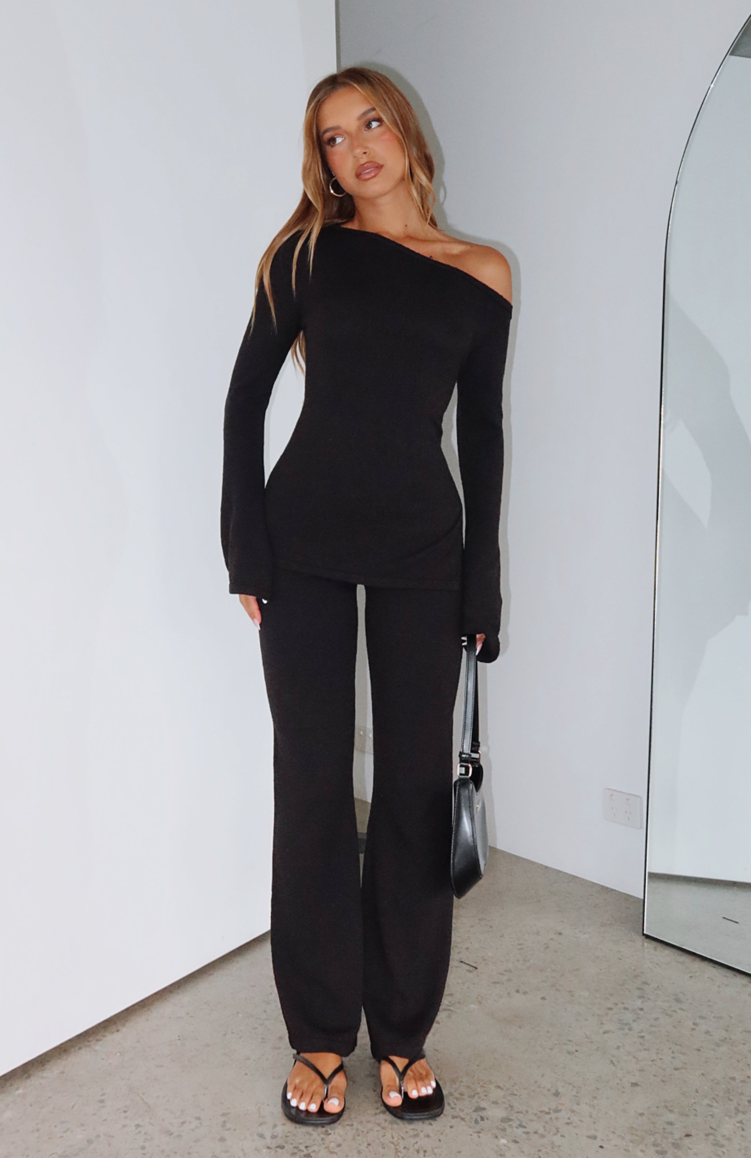 We'll Be Fine Stretch Knit Pants Black - Elastic Waistband