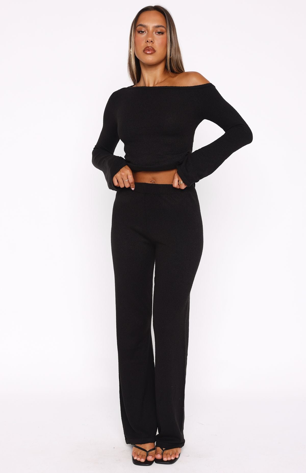 We'll Be Fine Stretch Knit Pants Black - Elastic Waistband