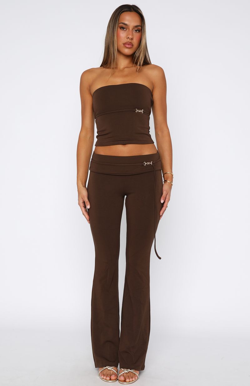 Chocolate High Waist Pants with Stretch Fabric & Silver Hardware