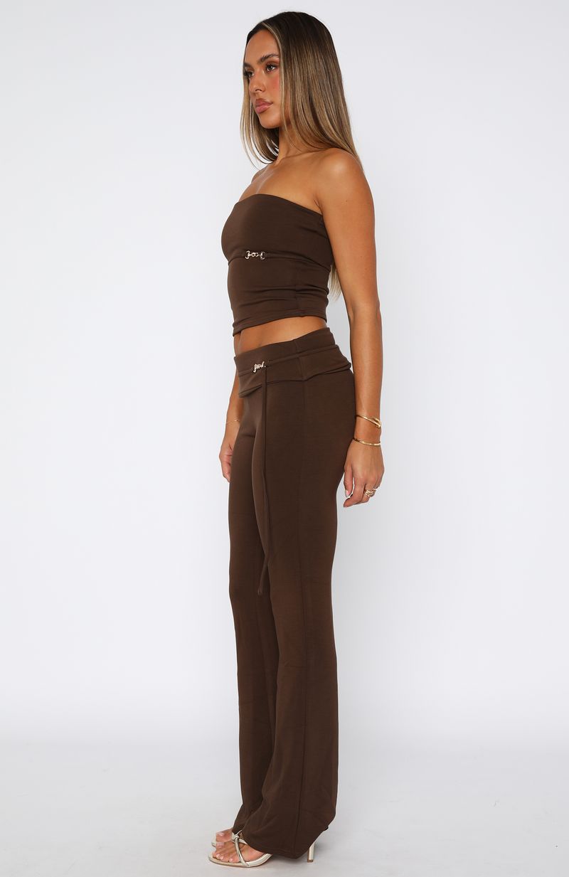 Chocolate High Waist Pants with Stretch Fabric & Silver Hardware