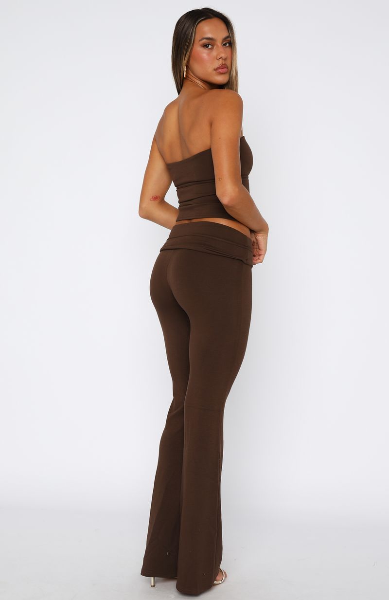 Chocolate High Waist Pants with Stretch Fabric & Silver Hardware