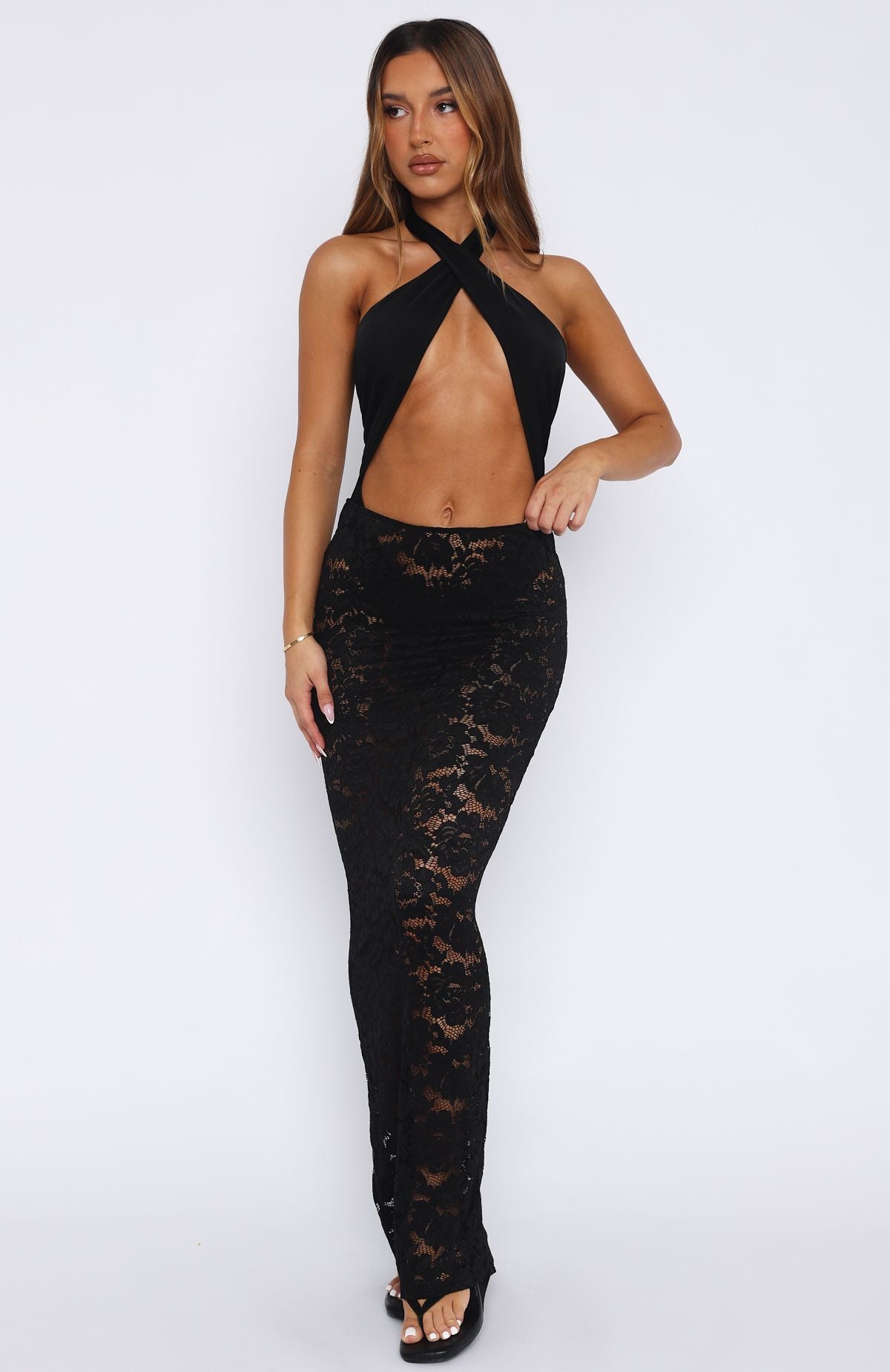Black Lace Maxi Skirt with Elastic Waistband – Take Time