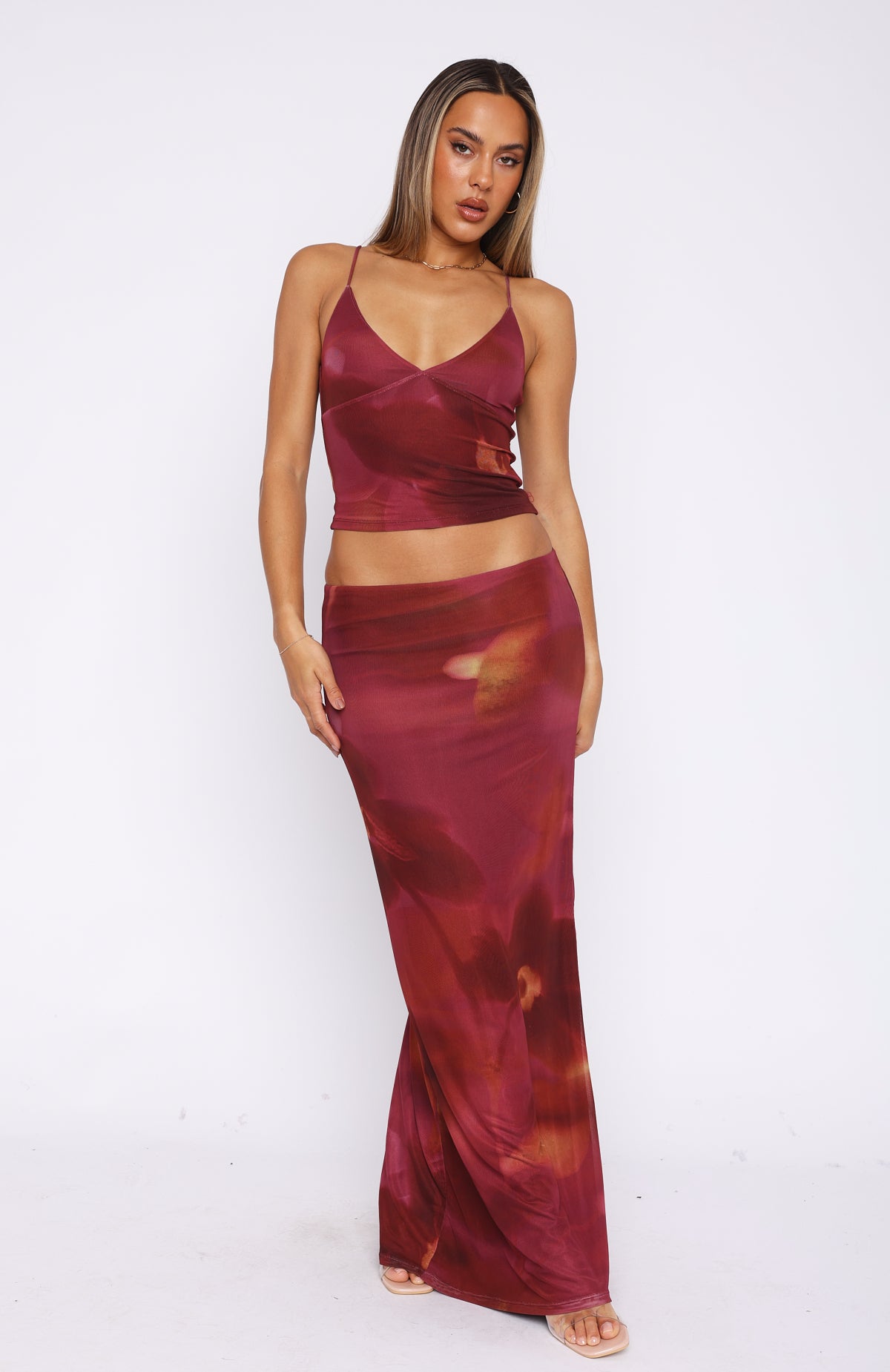 Dark Romance Sunset Girl Maxi Skirt - Lined Stretch Fabric