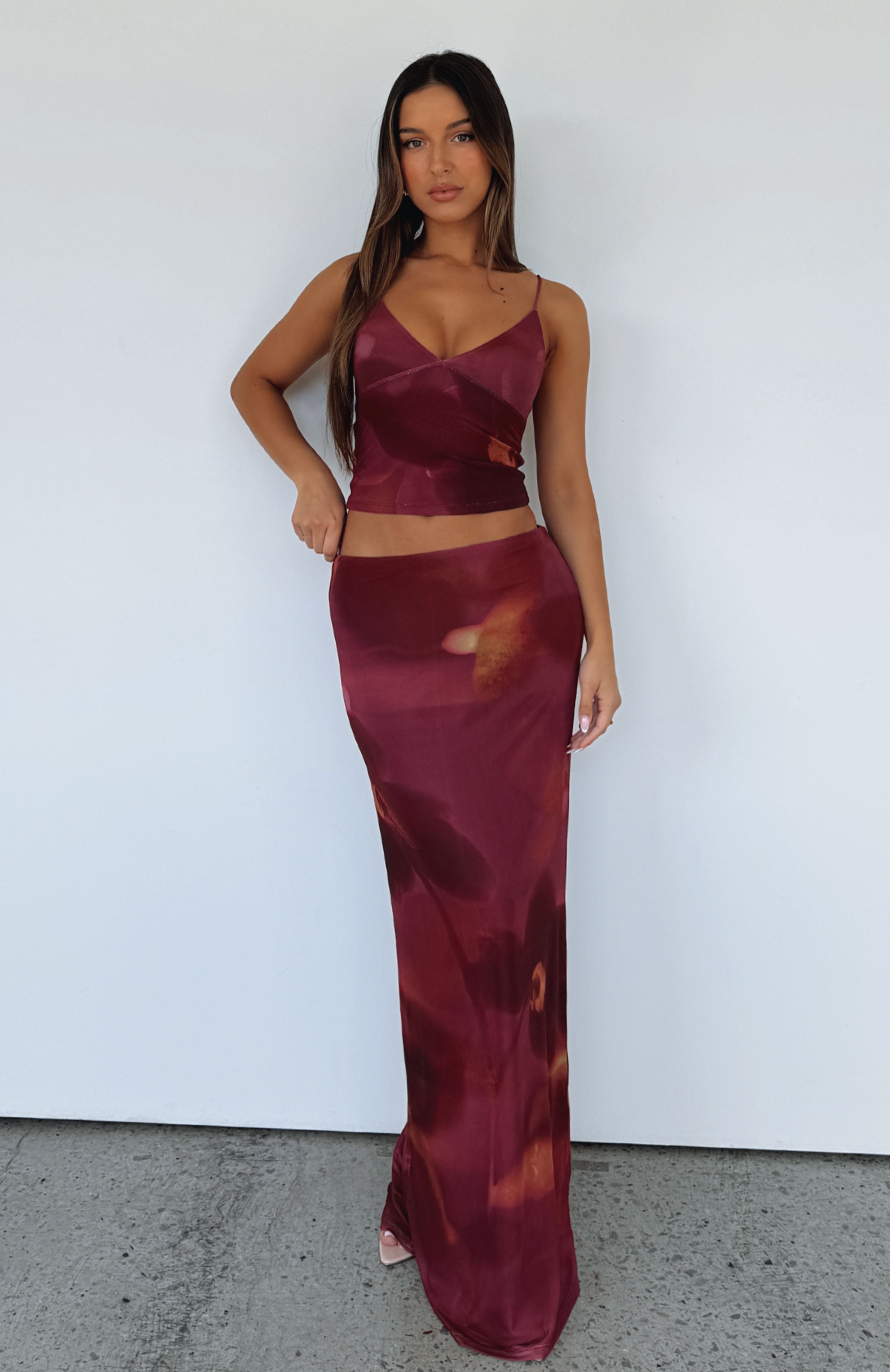 Dark Romance Sunset Girl Maxi Skirt - Lined Stretch Fabric