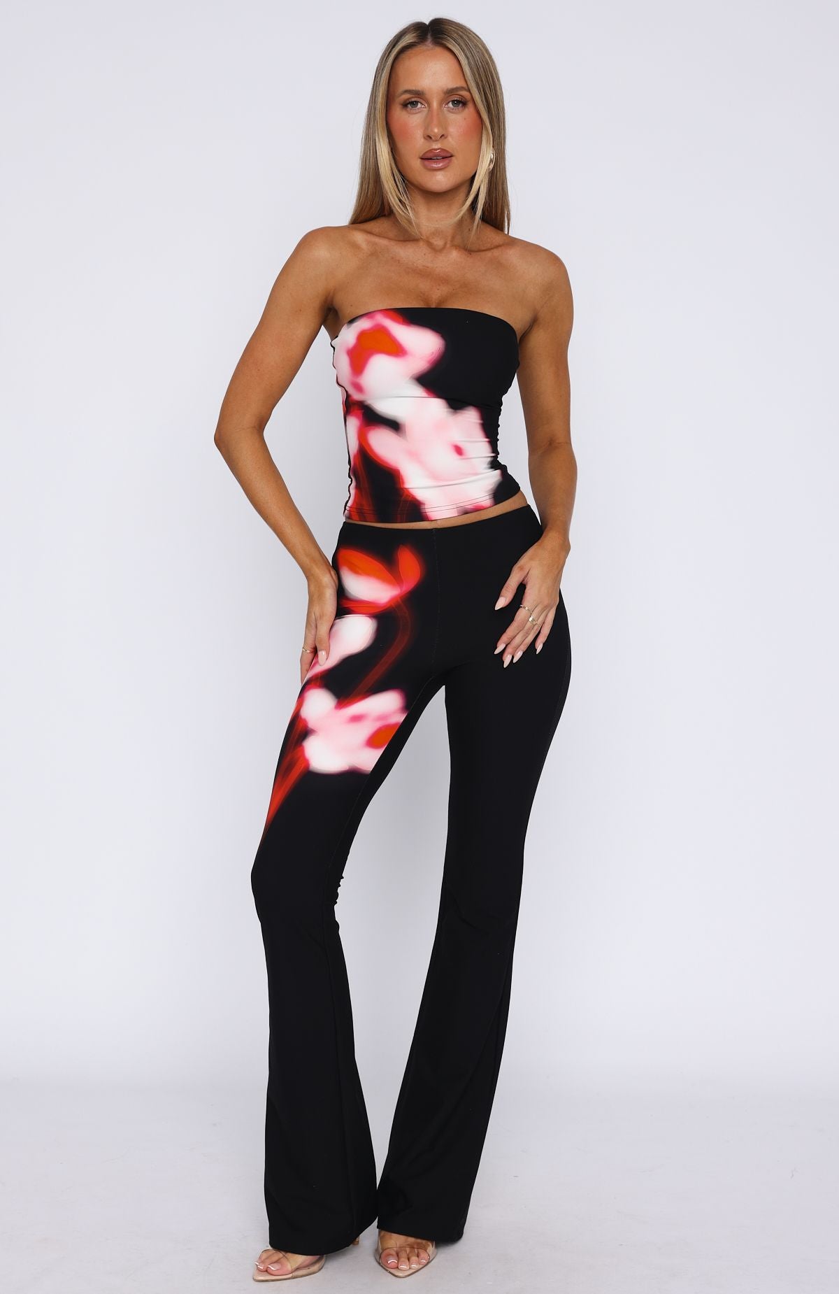 Dance To My Rhythm Flare Pants - Onyx Burst Floral Design