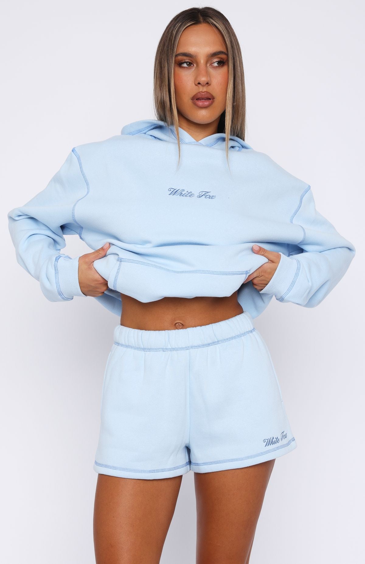 Baby Blue Fleece Lounge Shorts with Puff Print Logo