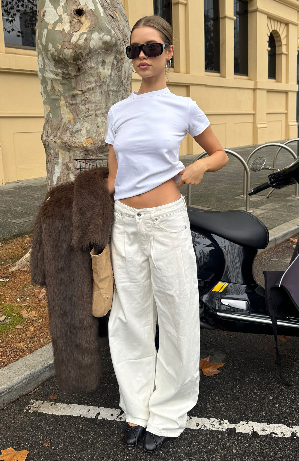 Low Rise Wide Leg Jeans for Women - Off White Denim Pants
