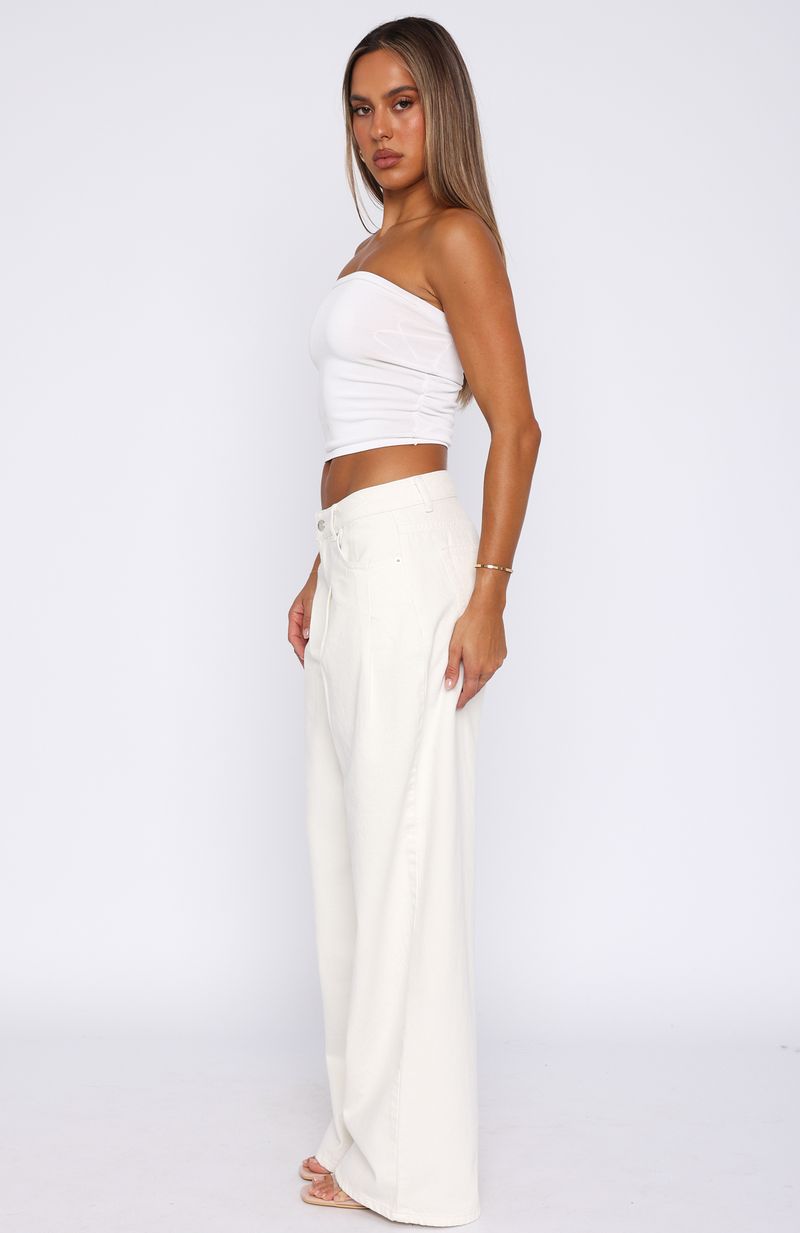 Low Rise Wide Leg Jeans for Women - Off White Denim Pants