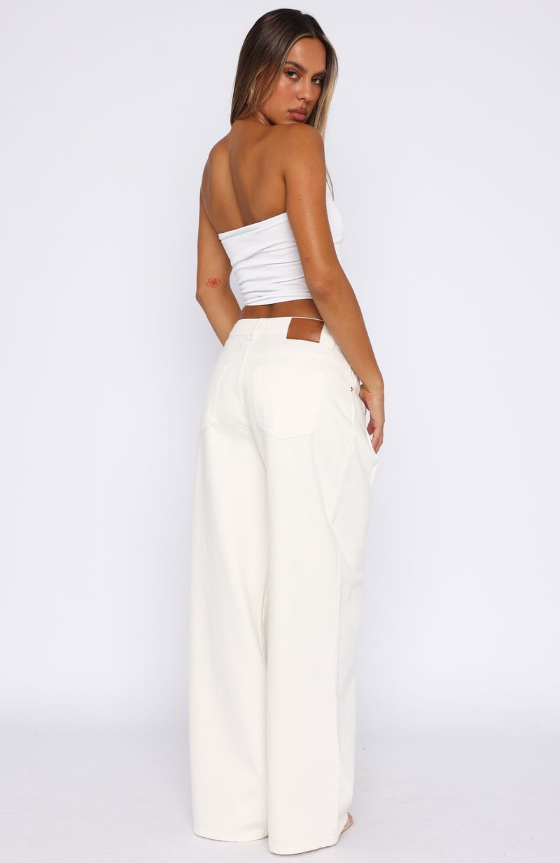 Low Rise Wide Leg Jeans for Women - Off White Denim Pants