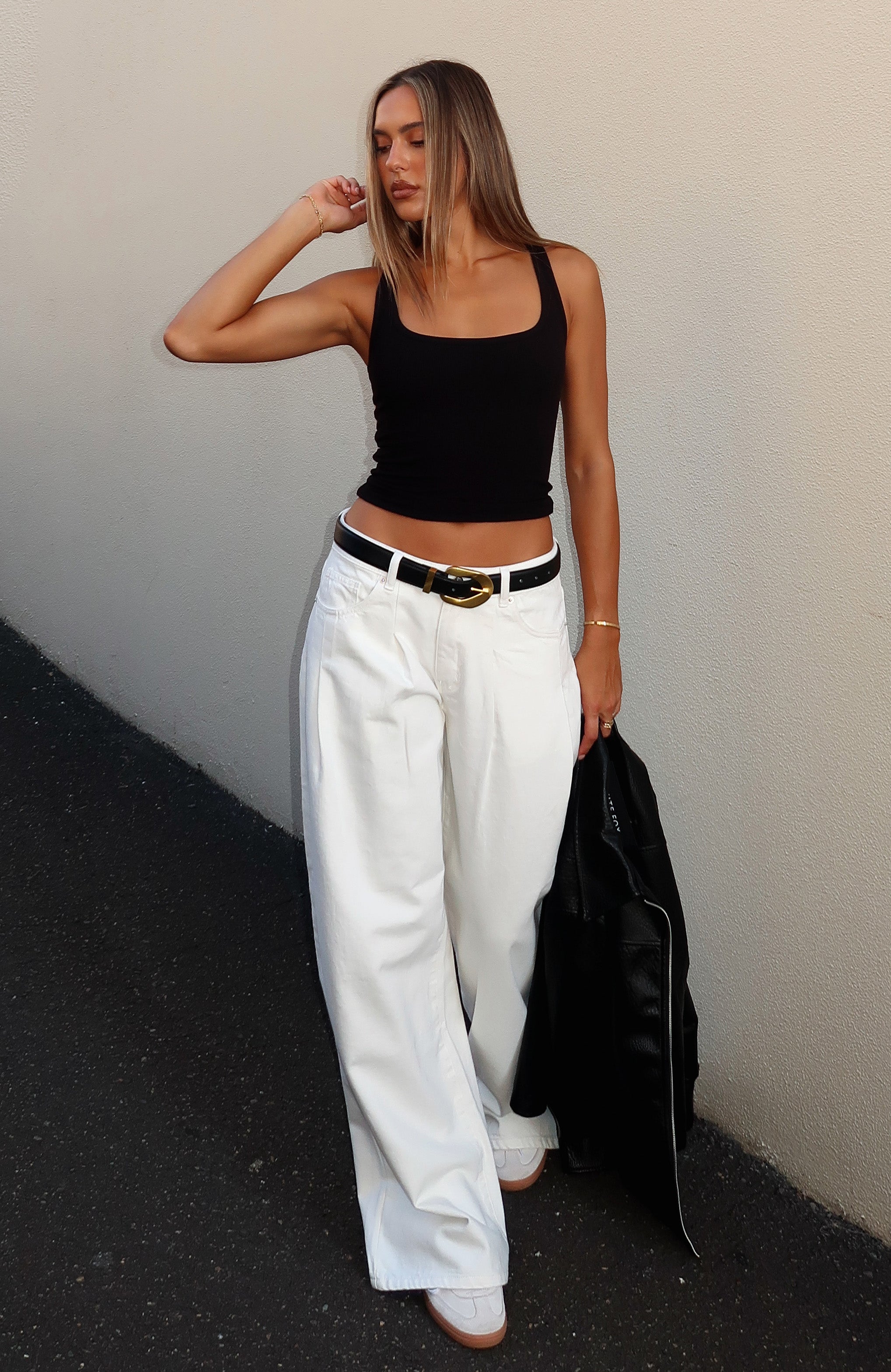 Low Rise Wide Leg Jeans for Women - Off White Denim Pants