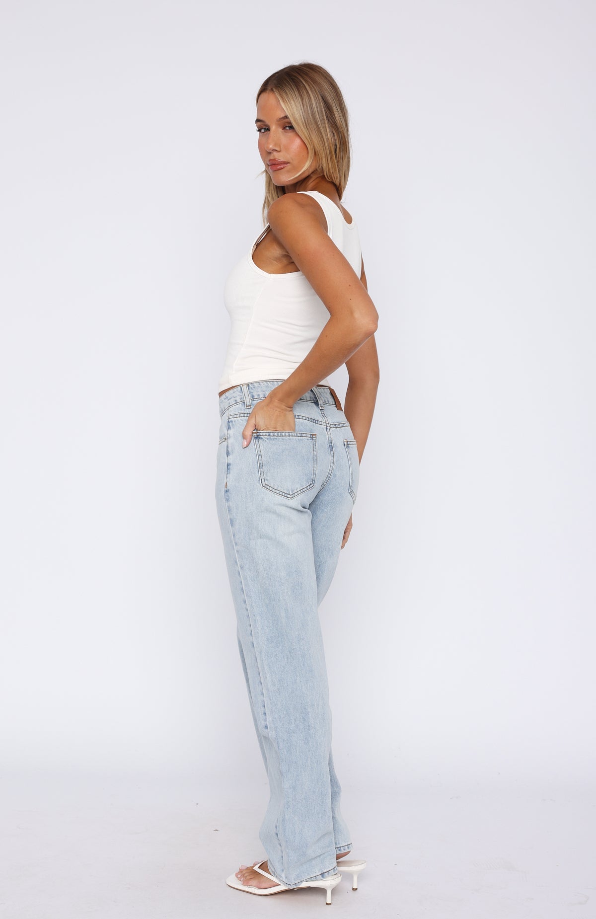 White Fox Bethany Light Blue Straight Leg Jeans - Mid Rise