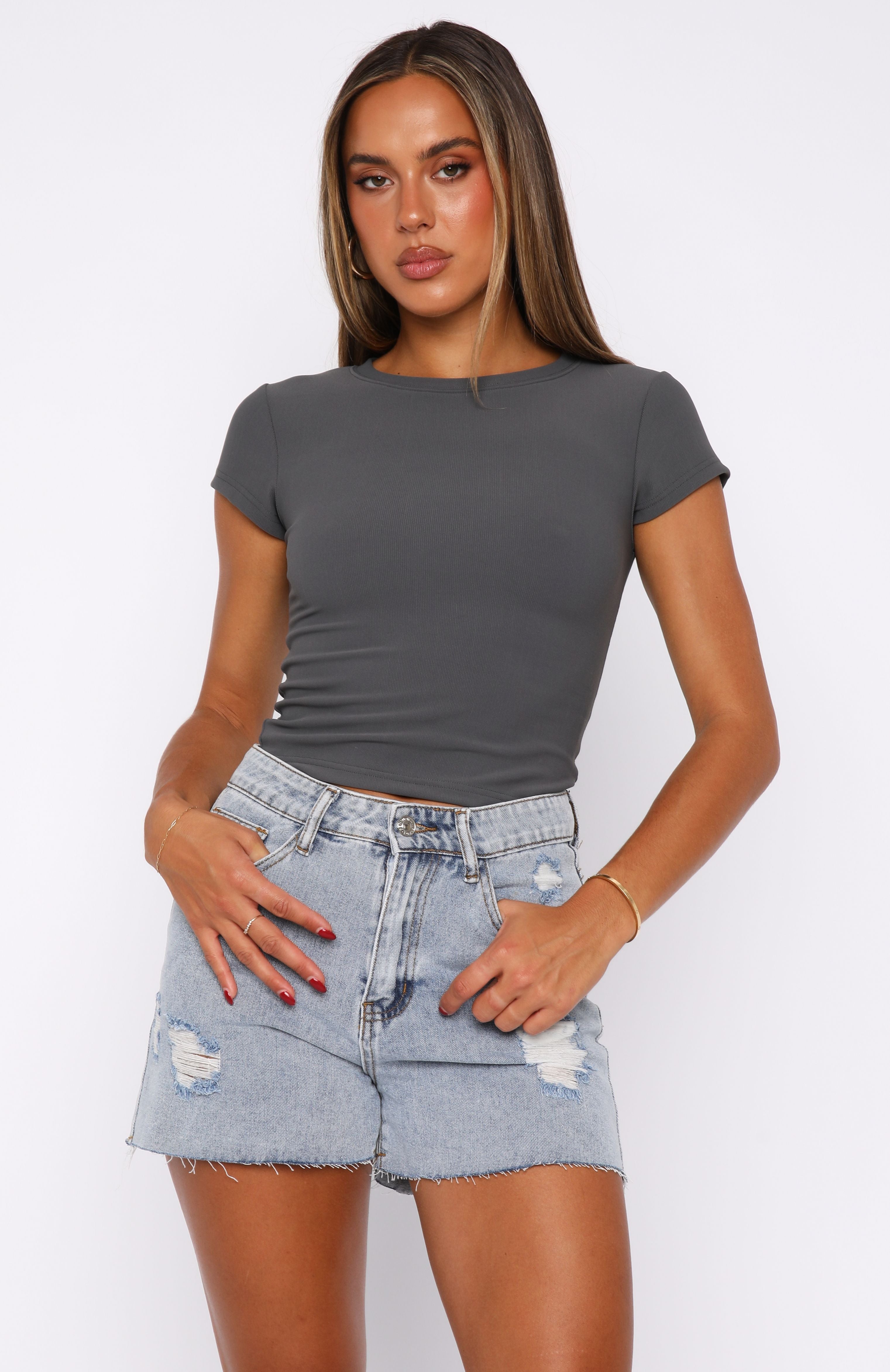 Vera Light Blue Denim Shorts with Ripped Detailing