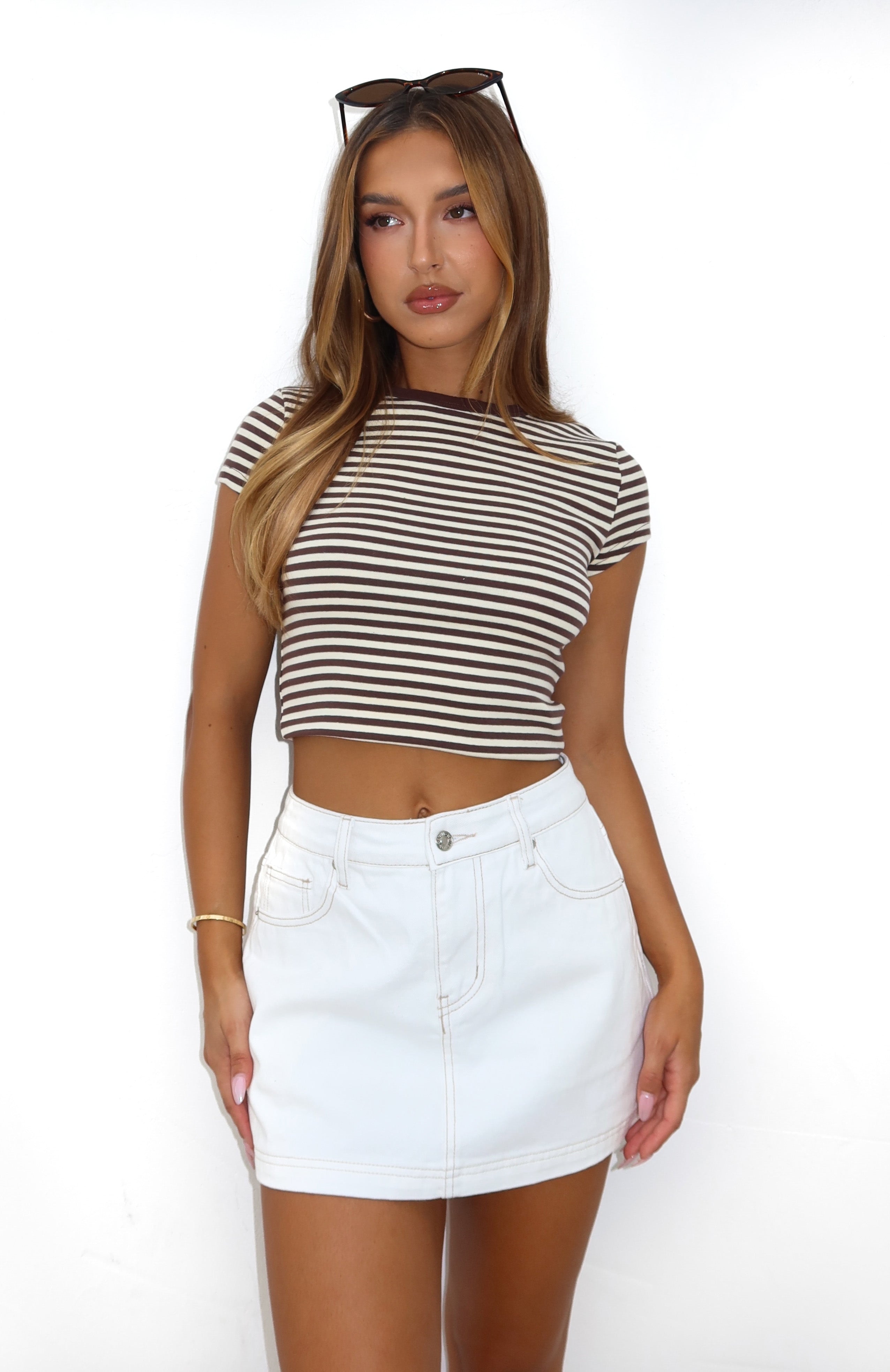 Off White Denim Skort with Built-in Shorts - WF Logo Design