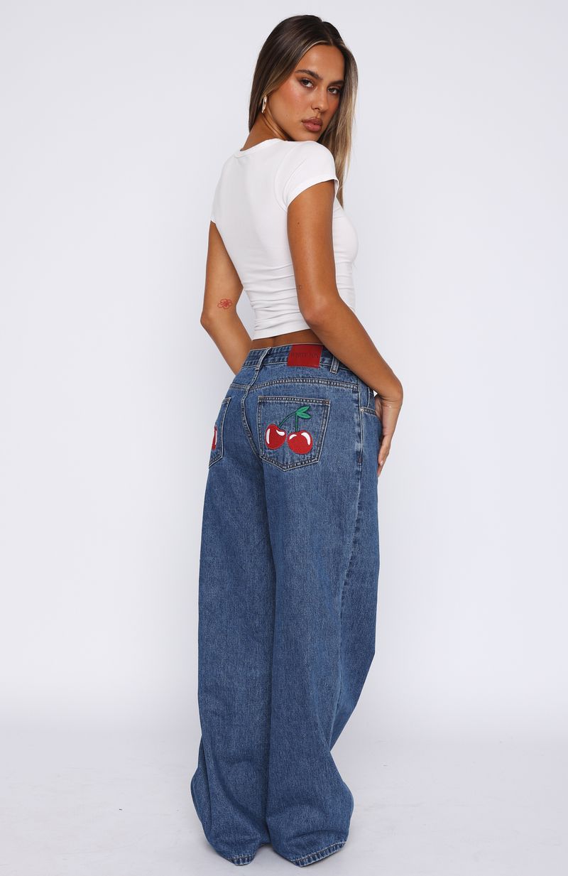 Brianna Admiral Blue Low Rise Wide Leg Jeans for Women